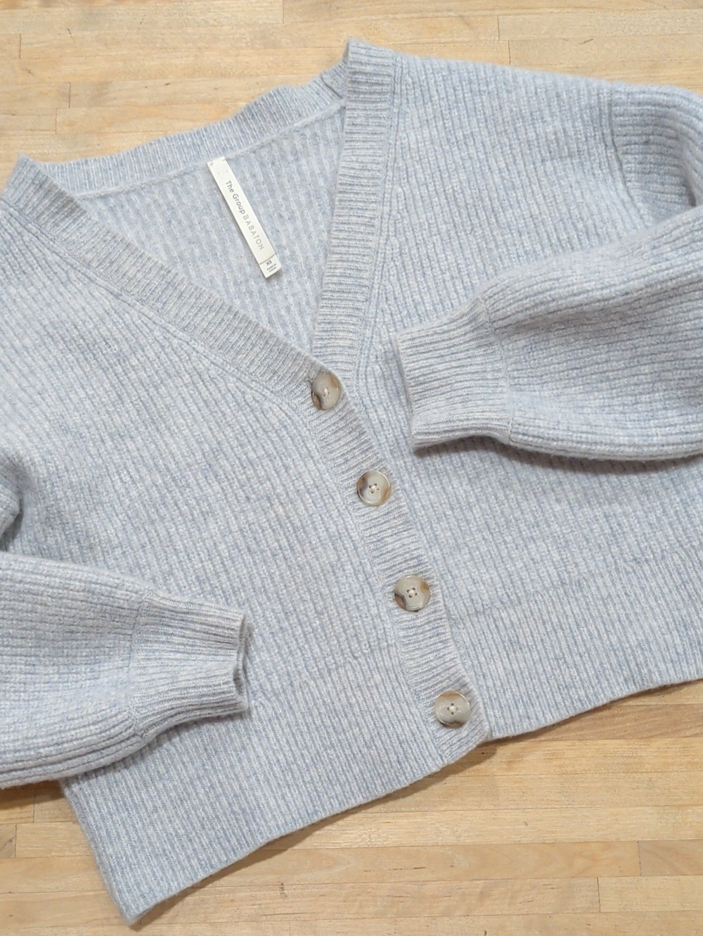 Babaton Heather Grey Ribbed V-Neck Cardigan Merino Wool XS